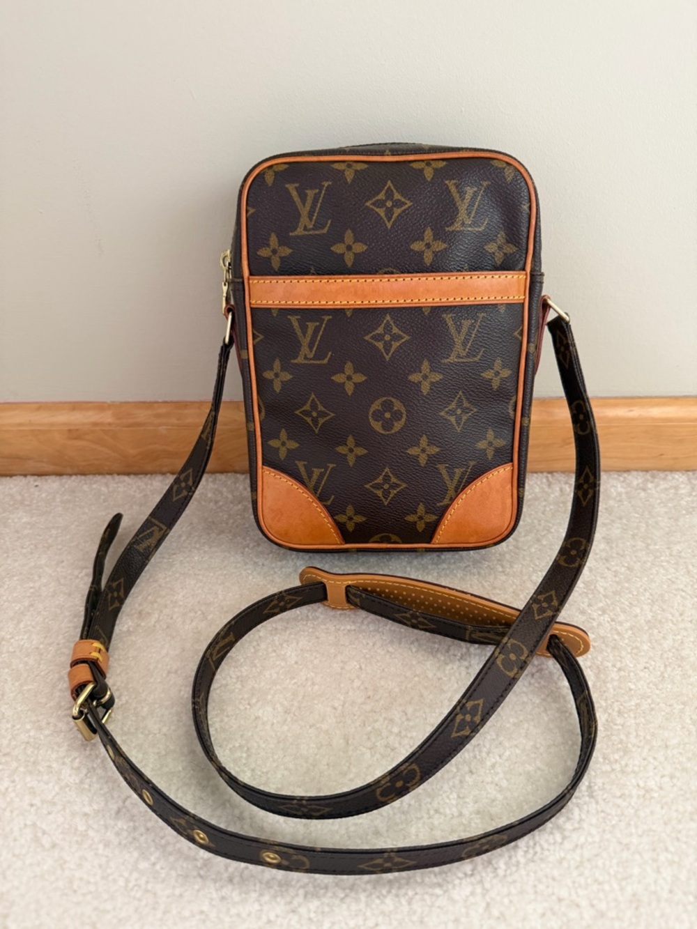 Louis Vuitton Monogram Canvas Messenger Bag with Tan Trim